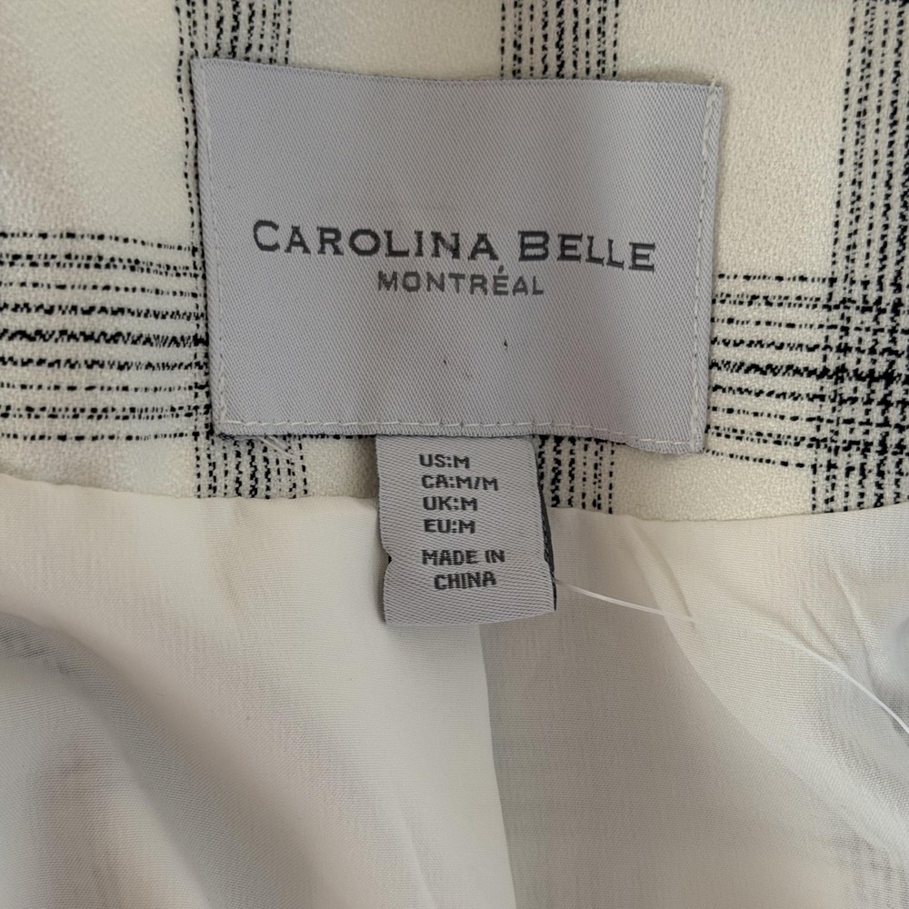 Carolina Belle Coat Womens Medium White Plaid Crepe Open Front Overcoat Minimal - Picture 11 of 16
